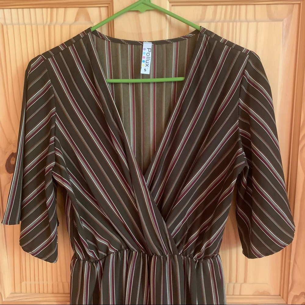 Pollux Brown Striped Jumpsuit Small